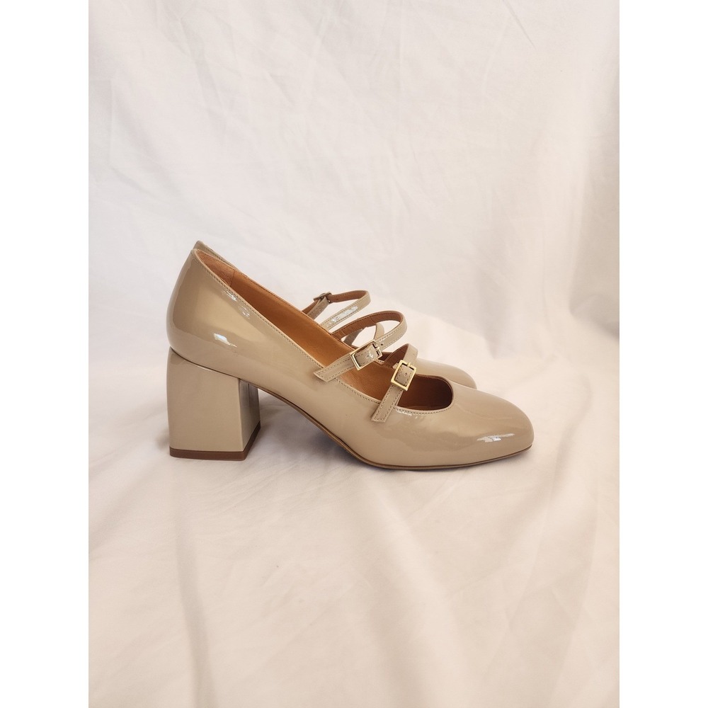 Sezane Paula Babies Mary Jane Nude Patent Leather Block Heel Pumps Size 39 US 8 - Picture 5 of 13